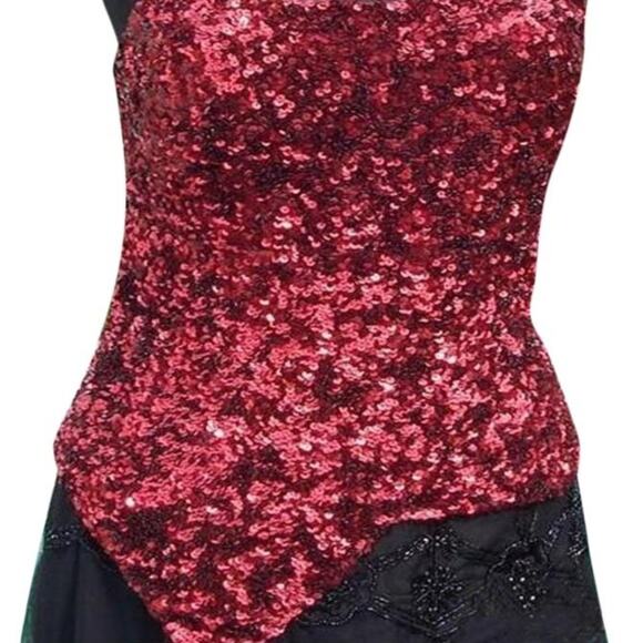 Cache Red Sequin Encrusted Halter Asymmetrical Bustier Event Lined Top $138 NWT - Picture 4 of 7